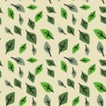 Green leaves seamless pattern for the background. A collection of fruits for banners, textiles, wallpaper, wrapping paper