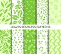 Green leaves seamless pattern. Set of vector backgrounds, fabric print Royalty Free Stock Photo