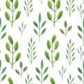 Green leaves seamless vector pattern. Watercolor tea leaf background Royalty Free Stock Photo
