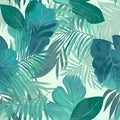 Green leaves texture background, seamless soft floral pattern, generative AI