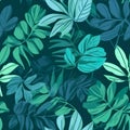 Green leaves texture background, seamless soft floral pattern