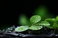 green leaves with water droplets on a black background Royalty Free Stock Photo