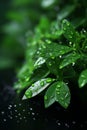 green leaves with water droplets on them on a black background Royalty Free Stock Photo