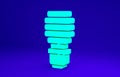 Green LED light bulb icon isolated on blue background. Economical LED illuminated lightbulb. Save energy lamp