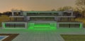 A green LED strip illuminates the faÃÂ§ade of an advanced country estate. Smooth even thin light lines. Looks good and saves energy