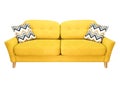 Green lemon yellow sofa with pillow. Soft lemon couch. Modern divan on isolated background Royalty Free Stock Photo