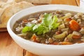 Green Lentil Soup and Bread Royalty Free Stock Photo