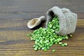 Green lentils in sack Royalty Free Stock Photo