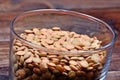 Green lentils in a transparent bowl on table Royalty Free Stock Photo