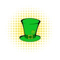 Green leprechaun cylinder hat icon, comics style