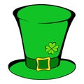 Green leprechaun cylinder hat icon, icon cartoon