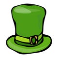 Green Leprechaun Hat. Saint Patricks Day Ireland Vector Illustration Hand Drawn. Savoyar Style Doodle. Royalty Free Stock Photo