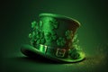 Green leprechaun hat with a trefoil. Symbol of the celebration of St. Patrick`s Day