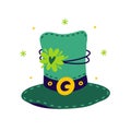 Green leprechaun top hat with clover leaf. Simple vector icon. Hand drawn illustration isolated on white. Headdress Royalty Free Stock Photo