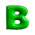 Green letter B made of inflatable balloon isolated on white background