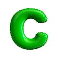 Green letter C made of inflatable balloon isolated on white background