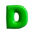 Green letter D made of inflatable balloon isolated on white background