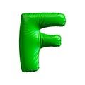 Green letter F made of inflatable balloon isolated on white background