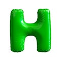 Green letter H made of inflatable balloon isolated on white background