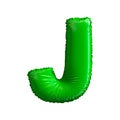 Green letter J made of inflatable balloon isolated on white background Royalty Free Stock Photo