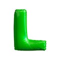 Green letter L made of inflatable balloon isolated on white background