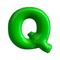 Green letter Q made of inflatable balloon isolated on white background Royalty Free Stock Photo