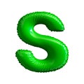 Green letter S made of inflatable balloon isolated on white background Royalty Free Stock Photo