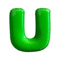 Green letter U made of inflatable balloon isolated on white background Royalty Free Stock Photo