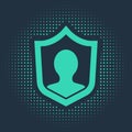 Green Life insurance with shield icon isolated on blue background. Security, safety, protection, protect concept Royalty Free Stock Photo