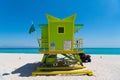 green lifeguard at miami beach vacation. photo of lifeguard at miami beach.