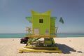 green lifeguard at miami beach vacation. photo of lifeguard at miami beach.