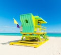 Green lifeguard tower in Miami Beach on a clear day