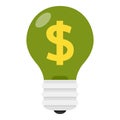 Green Light Bulb with Dollar Sign Flat Icon