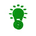 Green Light bulb with dollar symbol icon isolated on transparent background. Money making ideas. Fintech innovation Royalty Free Stock Photo