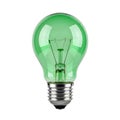 Green light bulb isolated on clean and solid white background Royalty Free Stock Photo