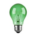 Green light bulb isolated on clean and solid white background Royalty Free Stock Photo