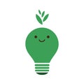 Green Light Bulb Isolated on White Background - Lightbulb Emoji with Funny Face, Emotion - Creative Concept of Idea, Green Energy Royalty Free Stock Photo