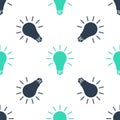 Green Light bulb with rays shine icon isolated seamless pattern on white background. Energy and idea symbol. Lamp Royalty Free Stock Photo
