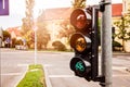 Green light for cyclists at traffic lights Royalty Free Stock Photo