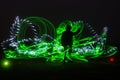 Green light painting and silhouette