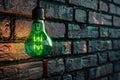 Green light is shining on a brick wall. Royalty Free Stock Photo