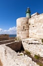 Green lighthouse (Castello Maniace in Syracuse, Ortygia, Sicily) Royalty Free Stock Photo