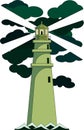 Green lighthouse on a cliff vector illustration