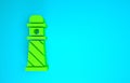 Green Lighthouse icon isolated on blue background. Minimalism concept. 3d illustration 3D render