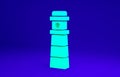 Green Lighthouse icon isolated on blue background. Minimalism concept. 3d illustration 3D render