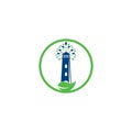 Green lighthouse logo template design.