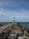 Green lighthouse in Warnemunde in Germany, Baltic sea