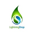 Green lightning water drop logo concept design. Symbol graphic template element