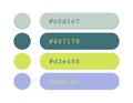 Green lilac color palette, light vibrant colors catalog, color matching, RGB, CMYK, Pantone colors, harmonious colors palette