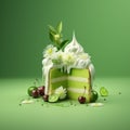 Green Lime Cake Dessert With Cherries And Whipped Cream